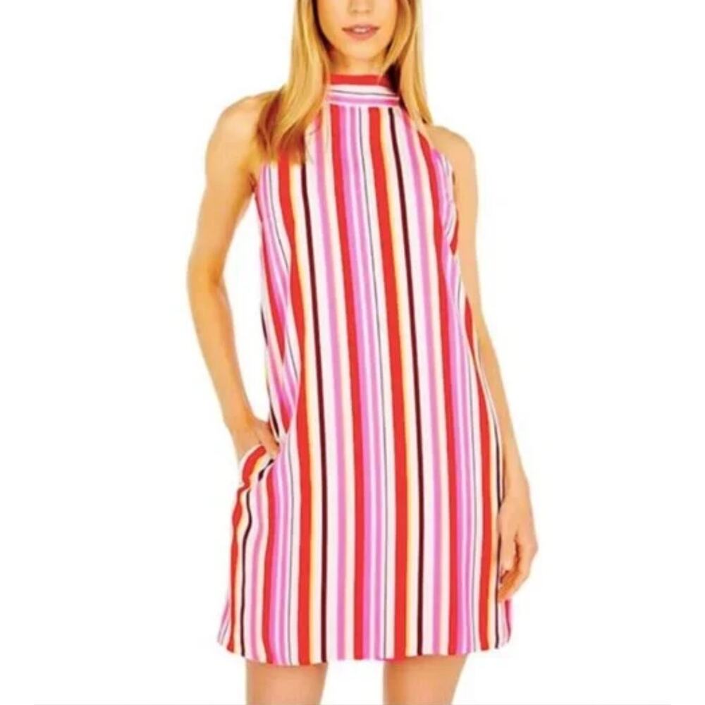 Laundry Colorful Striped Chiffon Sleeveless Reversibly Shift Dress Pink Size 8
